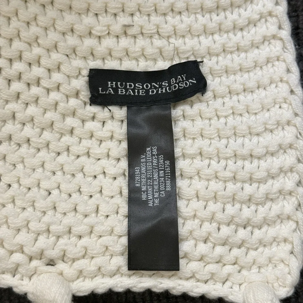 RARE Hudson's Bay Throw Blanket Big Striped Chinky Knit w Tassels Coastal